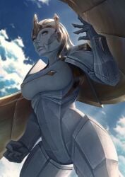 1girls armor female female_only galio genderswap_(mtf) giantess golem huge_breasts league_of_legends low-angle_view mineral_fauna mineral_humanoid monster monster_girl riot_games rock_creature rock_humanoid rule_63 stone_body stone_skin thick_thighs