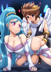 1boy 1girls amazon_pandora angel angel_wings big_breasts blue_eyes blue_hair breasts brown_hair cleavage female heart holding_ass kid_icarus kid_icarus_uprising leotard long_hair looking_at_another male nintendo pink_eyes pit pit_(kid_icarus) selvalanch sex sex_from_behind short_hair skimpy_armor tagme wide_hips