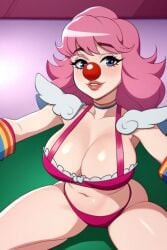 1girls ai_generated big_breasts breasts cleavage clothed clothing clown clown_girl clown_nose curvy female female_only geiru_toneido gyakuten_saiban gyakuten_saiban navel pink_hair rocksolidart solo solo_female thick_thighs voluptuous wide_hips