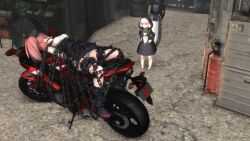 2girls 3d atlanta_(kantai_collection) ball_gag bondage commission damsel_in_distress did gag gagged kantai_collection kidnapped motorcycle re-class_battleship y0z0ra