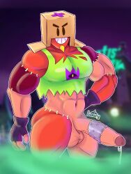 balls bara big_cock big_penis big_thighs brawl_stars dilf frankengrom grom_(brawl_stars) luxury_ar male male_only metal_penis monster monster_cock muscular_male nude