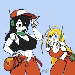 2girls big_breasts big_thighs black_hair blonde_hair bloody_nose canon_couple canon_panties cave_story curly's_panties curly_brace genderswap genderswap_(mtf) large_breasts large_thighs multiple_girls panties quote_(cave_story) robot robot_girl rule_63 yuri zedrin