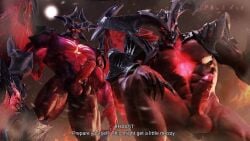 3d_(artwork) aatrox abs balls big_balls big_muscles big_penis black_body darkin demon demon_humanoid dialogue digital_media_(artwork) duo english_text erection genitals hi_res horn horned_humanoid humanoid imminent_sex league_of_legends looking_at_viewer looking_down looking_down_at_viewer low-angle_view male male/male male_only multicolored_body muscular muscular_humanoid muscular_male nipples nude pecs penis phukart red_body red_eyes rhaast_(league_of_legends) riot_games signature talking_to_viewer text wings