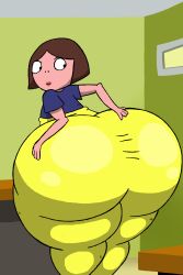 ass ass_focus bad_anatomy big_ass big_butt blue_shirt clothed female huge_ass lipstick looking_at_viewer looking_back milf miss_hissy nyxenavenger short_hair solo the_cramp_twins yellow_eyes