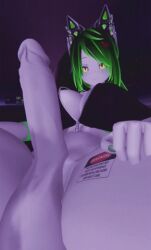 3d animal_ears animated futa_focus futa_only futanari gif green_hair humanoid humanoid_penis kemonomimi kiwiplaysvr low-angle_view milf solo solo_futa spread_legs throbbing_penis twitching twitching_penis vrchat