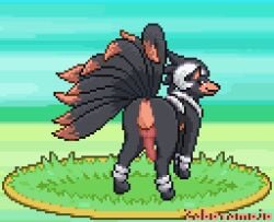 2023 9_tails animal_genitalia animal_penis ass balls black_body black_fur canine_genitalia canine_penis countershading curled_horn digital_media_(artwork) dipstick_tail feral fur generation_1_pokemon generation_2_pokemon genitals horn houndoom hybrid hybrid_pokemon knot looking_back male mammal markings multi_tail ninetales nintendo orange_body orange_countershading penis pixel_(artwork) pokemon pokemon_(species) presenting presenting_hindquarters quadruped raised_tail solo standing tail tail_markings watermark zabozamojo