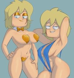 1girls arms_behind_head big_breasts blonde_hair blue_eyes covered_nipples final_space looking_at_viewer mature_female milf mother one-piece_swimsuit pasties scar scar_on_face scars scars_on_face sheryl_goodspeed sling_bikini solidus voluptuous voluptuous_female