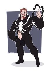 balls bara boner dark_body erection facial_hair johnarthur0 light-skinned_male light_skin long_tongue male male_only marvel marvel_comics max_modell moustache muscles muscular nude penis sharp_teeth solo solo_male spider-man_(series) venom_(marvel)