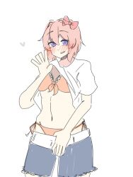 1female 1girl 1girls 5_fingers background bikini bikini_bottom bikini_top blush blush_lines blushing bow doki_doki_literature_club female female_focus female_human female_only female_solo girl girl_only hair_bow hairbow heart human human_female human_focus human_only just_sayori kentylevel only_female red_bikini red_bikini_bottom red_bikini_top red_bow red_hair_bow red_hairbow red_swimwear sayori_(doki_doki_literature_club) shirt shirt_lift shirt_up shorts simple_background solo solo_female solo_focus swimwear white_background white_shirt