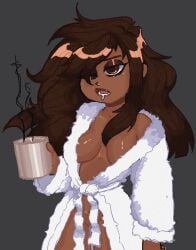 ayana_(ratnonfat) drooling friday_night_funkin friday_night_funkin_mod gray_background partially_clothed robe sp4gh3tt1_(artist) tired tired_eyes