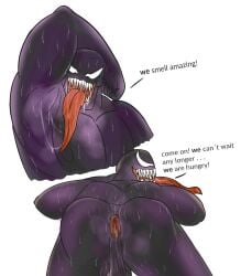 anus arm_up armpit ass backsack balls bara dark_body junuonlyone long_tongue male male_only marvel marvel_comics muscles muscular nude penis sharp_teeth solo solo_male sweat sweating text venom venom_(marvel)