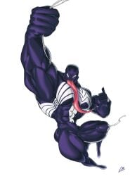 balls bara big_penis boner cwaffle dark_body erection long_tongue male male_only marvel marvel_comics muscles muscular nude penis sharp_teeth solo solo_male thumbs_up venom venom_(marvel) web