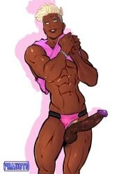 1boy abs big_penis dark-skinned_male dark_male_only dark_skin dimensional_soldiers_g erect_penis erection kyle_(dsg) male male_focus male_only melanin penetration penis_out phausto pubic_hair shirt_lift solo_focus solo_male underwear veiny_penis