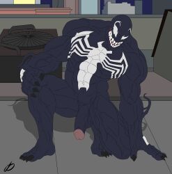 balls bara dark_body gizellefluff long_tongue male male_only marvel marvel_comics muscles muscular nude penis sharp_teeth solo solo_male venom venom_(marvel)