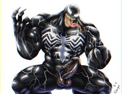 balls bara boner dark_body erection long_tongue male male_only marvel marvel_comics muscles muscular nekogaki0324 nude penis sharp_teeth solo solo_male spread_legs venom venom_(marvel)