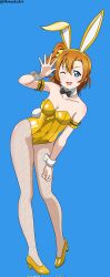 bunnysuit dorsalec fishnets greeting high_heels kousaka_honoka love_live! love_live!_school_idol_project one_eye_closed yellow_heels