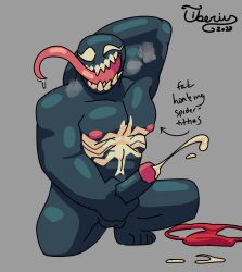 arm_behind_head balls bara boner cum dark_body erection long_tongue male male_only marvel marvel_comics masturbation muscles muscular nude orgasm penis sharp_teeth solo solo_male steamy_breath tiberius_(artist) venom venom_(marvel)