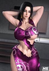 3d ass big_ass big_breasts black_hair blue_eyes boa_hancock breasts dress female female_only form_fitting hagiwara_studio large_breasts lipstick looking_at_viewer one_piece thick_thighs tight_clothing wide_hips