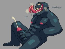 balls bara boner cum dark_body erection long_tongue male male_only marvel marvel_comics masturbation muscles muscular nude orgasm penis sharp_teeth solo solo_male steamy_breath tiberius_(artist) venom venom_(marvel)