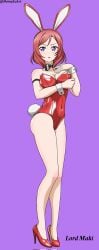 blue_eyes breast_hold bunnysuit dorsalec female female_only fully_clothed high_heels love_live! love_live!_school_idol_project nishikino_maki purple_background red_hair red_heels revealing_clothes shiny_clothes tight_clothing