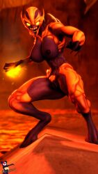 1girls 2020 3d 3d_(artwork) big_breasts breasts claws curvy curvy_figure demon demon_girl doom female female_only fire fireball glowing_eyes id_software imp imp_(doom) looking_at_viewer monster monster_girl multicolored_body nipples pellenor solo standing tongue tongue_out vagina voluptuous yellow_eyes