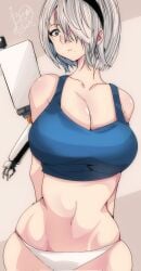 1girls 2023 2d 2d_artwork android artist_signature bare_shoulders belly belly_button big_breasts blue_eyes bra curvy fanart hair_over_one_eye headband headwear hips large_breasts light-skinned_female light_skin looking_at_viewer mole mole_under_mouth nier:_automata omochi_db panties short_hair voluptuous voluptuous_female white_hair white_panties yorha_2b