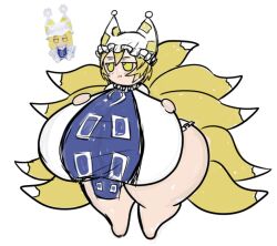 1girls animal_ears animate_inanimate ass breasts chibi entirebrother female female_only fox_ears fox_girl fumo_plush hat huge_ass huge_breasts huge_butt kitsune mob_face plushophilia ran_yakumo simple_face solo solo_female thick_thighs thighs touhou yellow_eyes yellow_hair