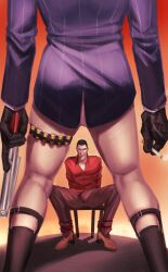 2boys bondage boner_in_pants cigarette egabbacc erection_under_clothes erection_under_clothing gun male male/male male_focus male_only no_pants no_visible_genitalia perspective sniper_(team_fortress_2) spy_(team_fortress_2) stockings suit team_fortress_2 tied_to_chair tied_up