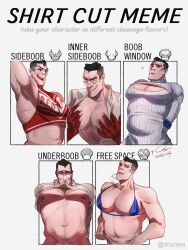 1boy bara bara_tiddies bara_tits boob_window cheerleader_uniform crossdressing dilf egabbacc himbo joke lifting_shirt male_focus male_only man_boobs medic_(team_fortress_2) meme meme_attire official_alternate_costume pecs pectorals revealing_clothes shirt_cut_meme skimpy_bikini skimpy_clothes solo_male suggestive team_fortress_2 virgin_killer_sweater