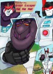 bbw black_skin blob close-up cybertronian decepticon dialogue fat fat_arms fat_belly fat_breasts fat_face fat_robot female flamewar giant huge_belly huge_breasts immobile laughing laughter massive_belly massive_breasts metroplex mineredgar minerj red_crest ssbbw text titan_(transformers) transformers weight_gain