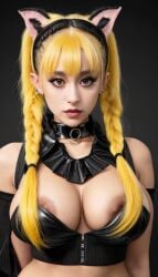 ai_generated ariana_grande big_areola big_breasts big_nipples busty celebrity d4rk_v0id goth goth_girl gothic gothic_lolita huge_aerola huge_areolae huge_nipples large_breasts realistic wardrobe_malfunction yellow_hair