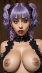 ai_generated areolae big_areola big_breasts big_eyebrows big_lips big_nipples braids breasts brown-skinned_female brown_nipples brown_skin bust busty d4rk_v0id detailed_eyes doja_cat eyebrows eyelashes eyes female front_view full_lips goth goth_girl gothic gothic_lolita huge_areolae huge_nipples human large_breasts lavender_hair light_brown_skin light_purple_hair lilac_hair lipstick long_eyebrows mascara nipples olive_skin purple_hair purple_theme red_lipstick solo south_asian tan-skinned_female tan_skin thick_eyelashes upper_body violet_hair