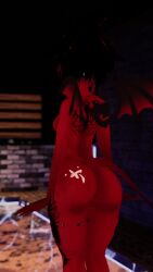 black_hair breasts demon demon_girl demon_tail demon_wings demoness from_behind loiloivr plump red_eyes red_hair red_skin sideboob succubus succubus_tail tail tattoo tattoo_on_back tattoo_on_butt tattoo_on_thigh tattoos turned_away vrchat vrchat_avatar vrchat_media vrchat_model yellow_eyes