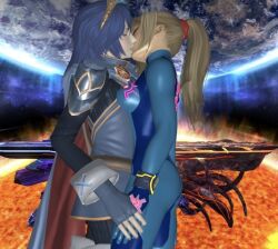 2girls 3d artist_request ass blonde_hair blue_hair bodysuit breast_press breasts final_destination fire_emblem fire_emblem_awakening kissing love lucina_(fire_emblem) making_out metroid nintendo older_female ponytail samus_aran sfm skin_tight source_filmmaker source_request super_smash_bros. super_smash_bros._for_nintendo_3ds_and_wii_u tied_hair younger_female yuri zero_suit zero_suit_samus