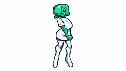 animated bepixel big_breasts bouncing_breasts green_body green_hair jellie_(bepixel) no_sound shirt short_playtime slime slime_girl squatting stockings tagme thick_thighs video voluptuous wide_hips