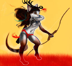 anthro antlers bow_and_arrow breasts female horn hunter sig-nal skimpy solo topless unknown_species