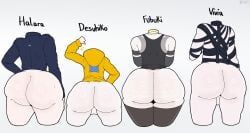 2boys 2girls ass_comparison ass_size_chart beauty_mark behind_view big_ass bottomless desuhiko_thunderbolt from_behind fubuki_clockford halara_nightmare jacket junior_art_ master_detective_archives:_rain_code pointing_at_self tagme vivia_twilight