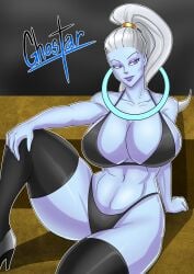 1girls almost_naked almost_nude alternate_version_available angel angel_(dragon_ball) artist_signature big_breasts bikini blue_body blue_skin breasts dragon_ball dragon_ball_super female female_focus female_only ghostar high_heels massive_breasts ponytail tagme thick_legs thick_thighs thighs vados white_hair wide_hips