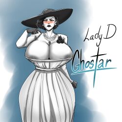 1girls alcina_dimitrescu angry angry_expression artist_request big_breasts blush breast_slip breasts capcom curvaceous curves curvy curvy_body curvy_female curvy_figure dress female female_focus female_only fully_clothed fully_clothed_female ghostar grey_body grey_skin hat huge_breasts looking_mad massive_breasts nipple_slip nipples resident_evil resident_evil_8:_village tagme wide_hips