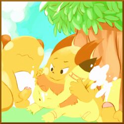 anal black_eyes closed_eyes croix cum dote furry gay male masturbation nintendo no_humans penis pokemon pokemon_(species) raichu tree wood