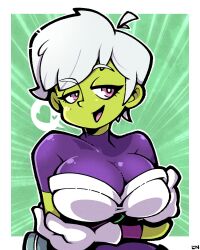 1girls cheelai dragon_ball dragon_ball_super green_skin legendofnerd medium_hair short_hair solo white_hair