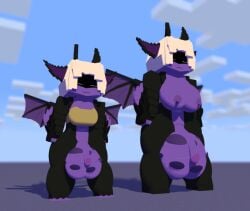 1futa 3d anilem_(mjbt) anthro ball_markings balls big_balls big_breasts big_penis black_body black_clothing black_horn black_horns black_mask blue_sky breasts cloud dragon dragon_girl flaccid furry futa_only futanari giant_balls humanoid_penis melinajbt minecraft oversized_balls penis purple_balls purple_body purple_breasts purple_penis purple_skin purple_wings salmon_hair simple_background sky solo tagme white_pupils