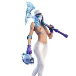 1girls ai_assisted baseball_cap blue_hair breasts diamond_diva_(fortnite) face_mask female fortnite fortnite:_battle_royale goggles headwear legwear mask no_bra nude pickaxe small_breasts solo solo_female tight_clothes white_background white_hat white_headwear white_legwear