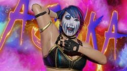 3d 3dcg armpit armpit_focus asian asian_female asuka_(wwe_diva) blender clown_makeup dyed_hair japanese muscular_female pointing pointing_at_armpit pointing_at_self short_hair theblendertaper wrestling wwe wwe_2k wwe_diva