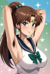 1girls ai_generated armpit armpits bishoujo_senshi_sailor_moon blush clothing hairy_armpits hands_behind_head large_breasts looking_at_viewer makoto_kino sailor_jupiter shiroppo