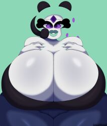 experimental jeans lewd_bun_64 lipstick massive_breasts melobun_(strugglebunny) meloetta nintendo pokemon pokemon_(species) purple_eyes strugglebunny teal_lipstick teal_nails thick_thighs tubetop white_body