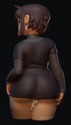 1girls 3d 3d_(artwork) after_sex artist_name brown_hair brown_skin cum cum_drip cum_in_ass cum_inside cum_under_clothes female female_only goblinscrolls human no_visible_genitalia nole nole_em polygon_slut short_hair solo tongue tongue_out toony