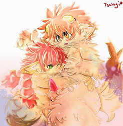 canine chubby fat female goggles green_eyes male orange_eyes orange_hair penis pussy red_hair straight tsurugi