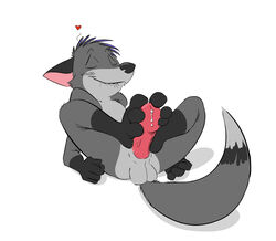 1boy 2011 anthro balls closed_eyes cum footjob furry male male_only nude penis raccoon shenanigans solo