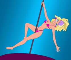 1girls big_hero_6 big_hero_6:_the_series blonde_hair brown_eyes juniper_(big_hero_6) looking_at_viewer marvel mehefin013 pole_dancing underwear winking_at_viewer